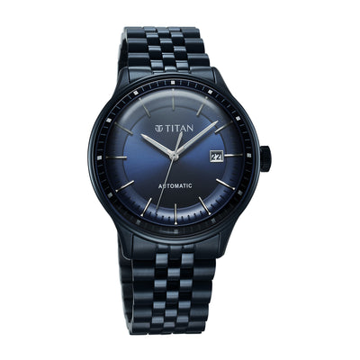 Titan Blue Dial Stainless Steel Strap Automatic with Date Watch for Men