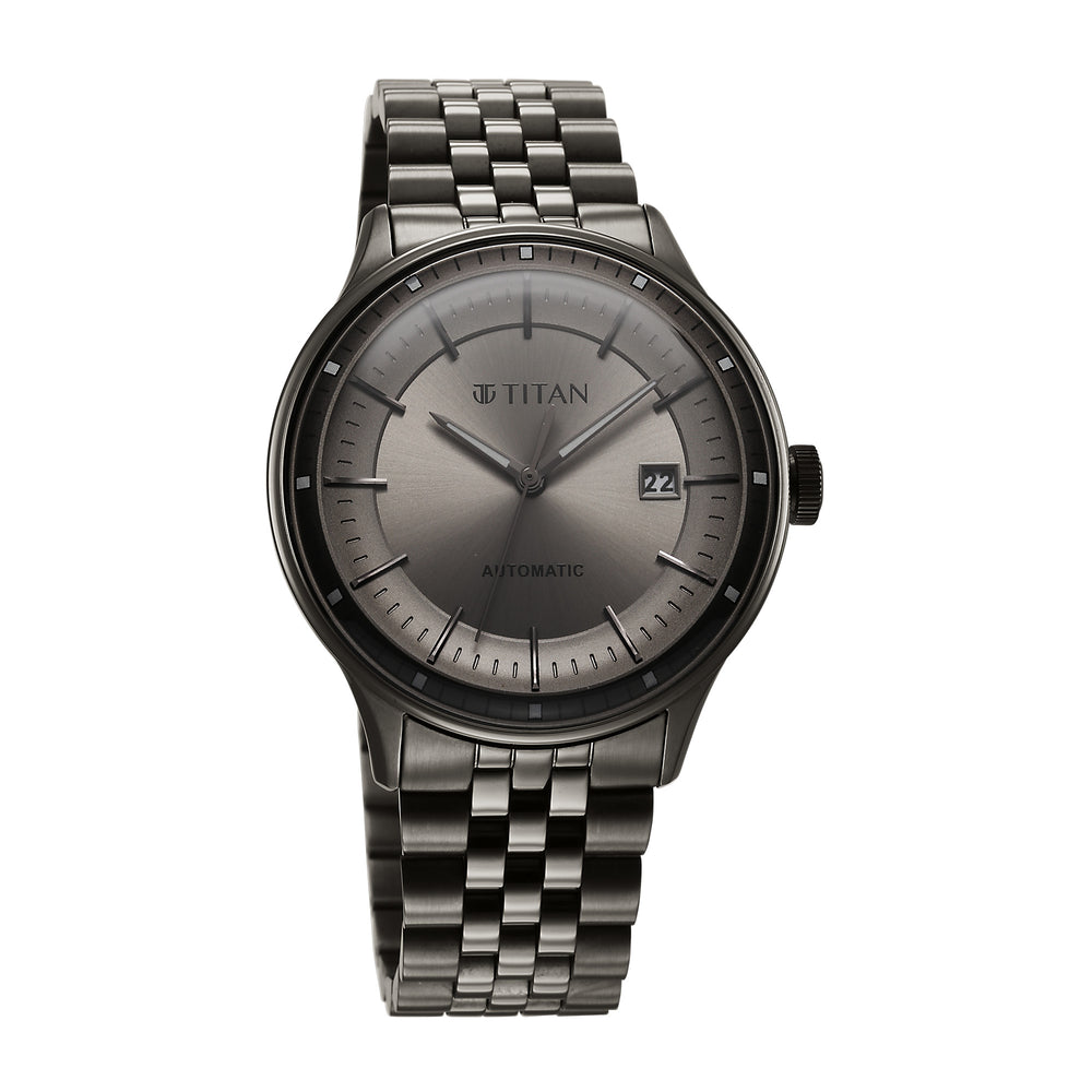 Titan Grey Dial Stainless Steel Strap Automatic with Date Watch for Men
