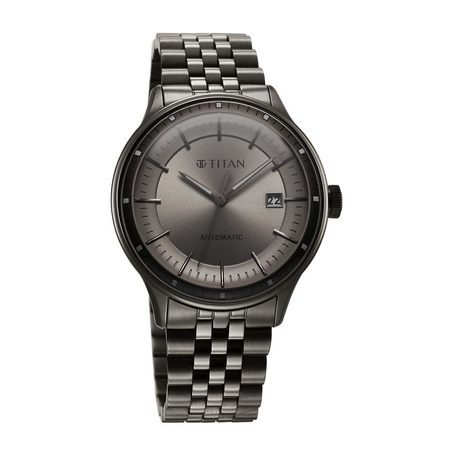 Titan Grey Dial Stainless Steel Strap Automatic with Date Watch for Men