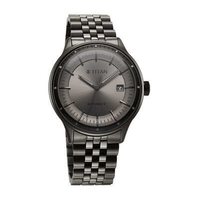 Titan Grey Dial Stainless Steel Strap Automatic with Date Watch for Men