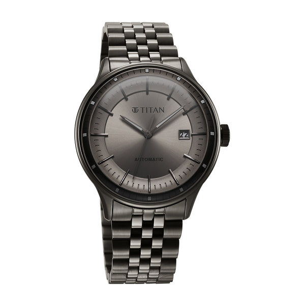 Titan Grey Dial Stainless Steel Strap Automatic with Date Watch for Men