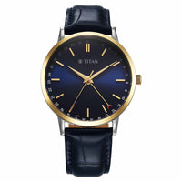 Titan Elegance Analog with Date by Hand and Blue Dial Blue Leather Strap Watch for Men