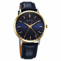 Titan Elegance Analog with Date by Hand and Blue Dial Blue Leather Strap Watch for Men