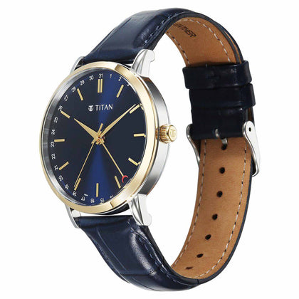 Titan Elegance Analog with Date by Hand and Blue Dial Blue Leather Strap Watch for Men