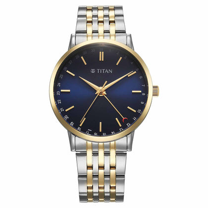Titan Elegance Analog with Date by Hand and Blue Dial Stainless Steel Two Toned Strap Watch for Men