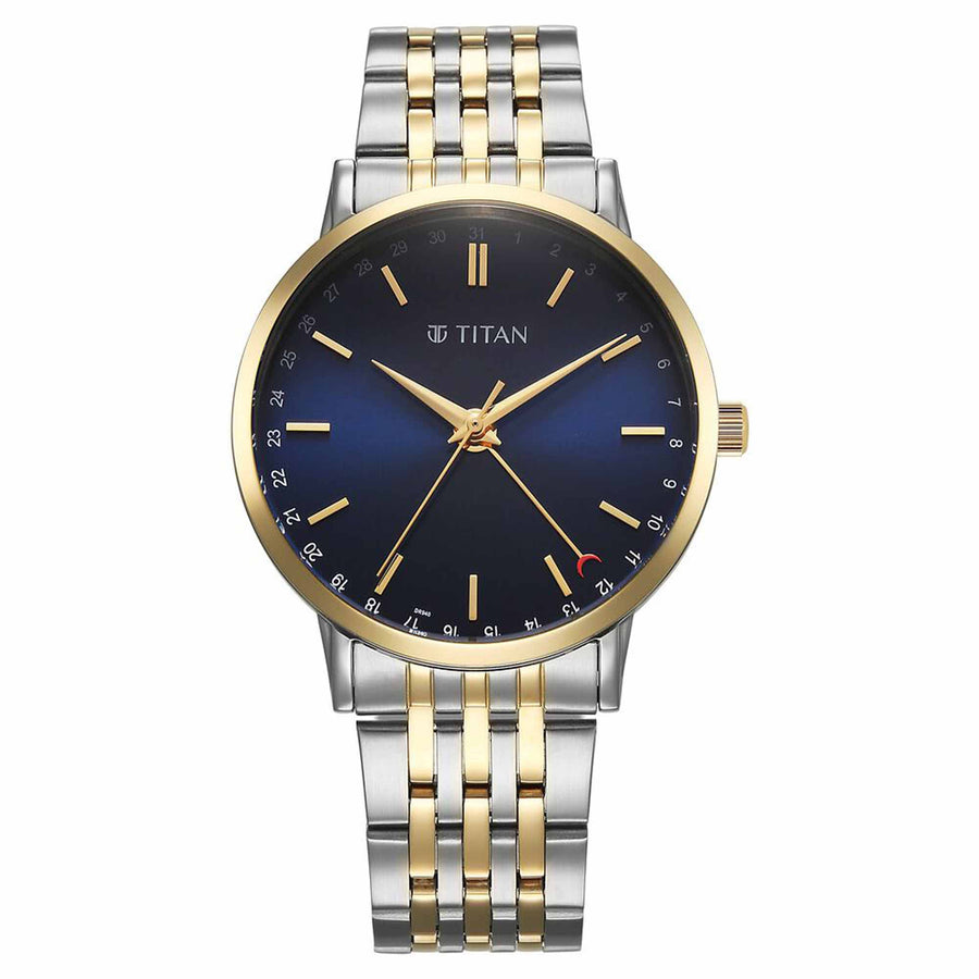 Titan Elegance Analog with Date by Hand and Blue Dial Stainless Steel Two Toned Strap Watch for Men