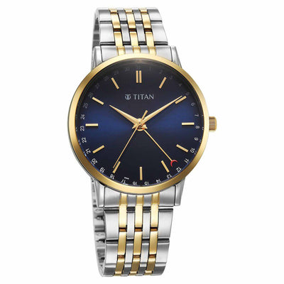Titan Elegance Analog with Date by Hand and Blue Dial Stainless Steel Two Toned Strap Watch for Men