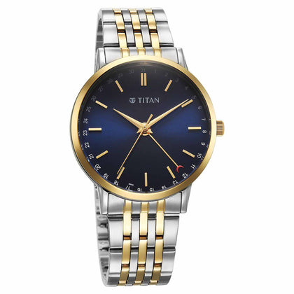 Titan Elegance Analog with Date by Hand and Blue Dial Stainless Steel Two Toned Strap Watch for Men