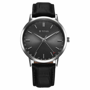 Titan Elegance Analog with Date by Hand and Dark Grey Dial Black Leather Strap Watch for Men