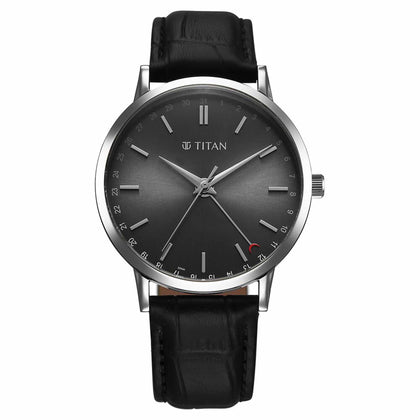 Titan Elegance Analog with Date by Hand and Dark Grey Dial Black Leather Strap Watch for Men
