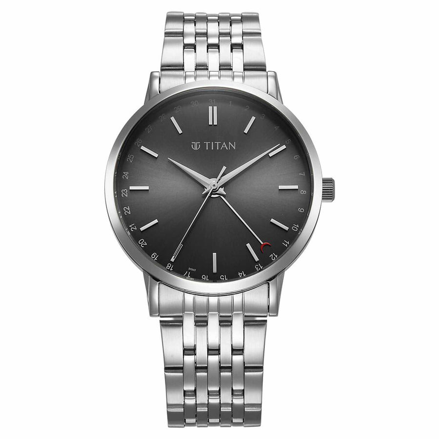 Titan Elegance Analog with Date by Hand and Dark Grey Dial Stainless Steel Strap Watch for Men