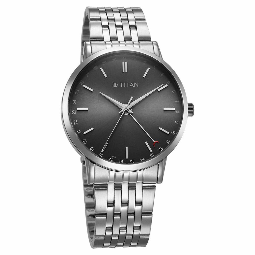 Titan Elegance Analog with Date by Hand and Dark Grey Dial Stainless Steel Strap Watch for Men