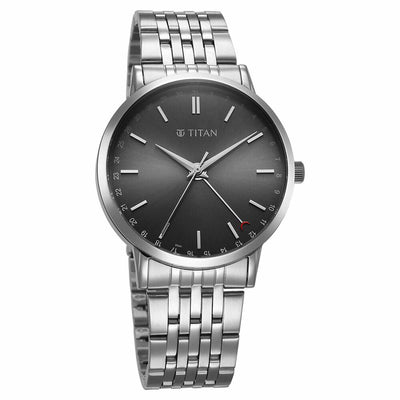 Titan Elegance Analog with Date by Hand and Dark Grey Dial Stainless Steel Strap Watch for Men