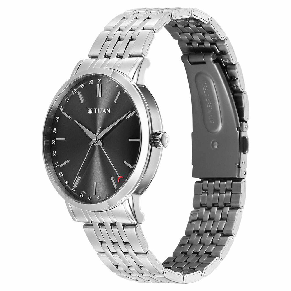 Titan Elegance Analog with Date by Hand and Dark Grey Dial Stainless Steel Strap Watch for Men