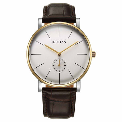 Titan Elegance Analog with Small Second and White Dial Brown Leather Strap Watch for Men