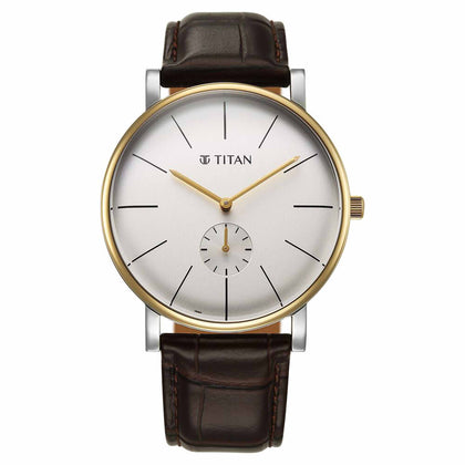 Titan Elegance Analog with Small Second and White Dial Brown Leather Strap Watch for Men