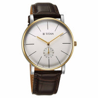 Titan Elegance Analog with Small Second and White Dial Brown Leather Strap Watch for Men