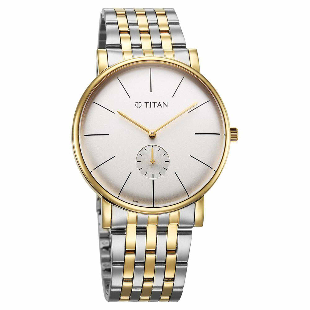 Titan Elegance Analog with Small Second and White Dial Stainless Steel Two Toned Strap Watch for Men
