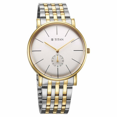 Titan Elegance Analog with Small Second and White Dial Stainless Steel Two Toned Strap Watch for Men