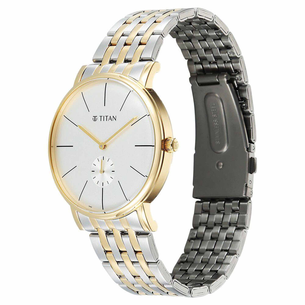 Titan Elegance Analog with Small Second and White Dial Stainless Steel Two Toned Strap Watch for Men