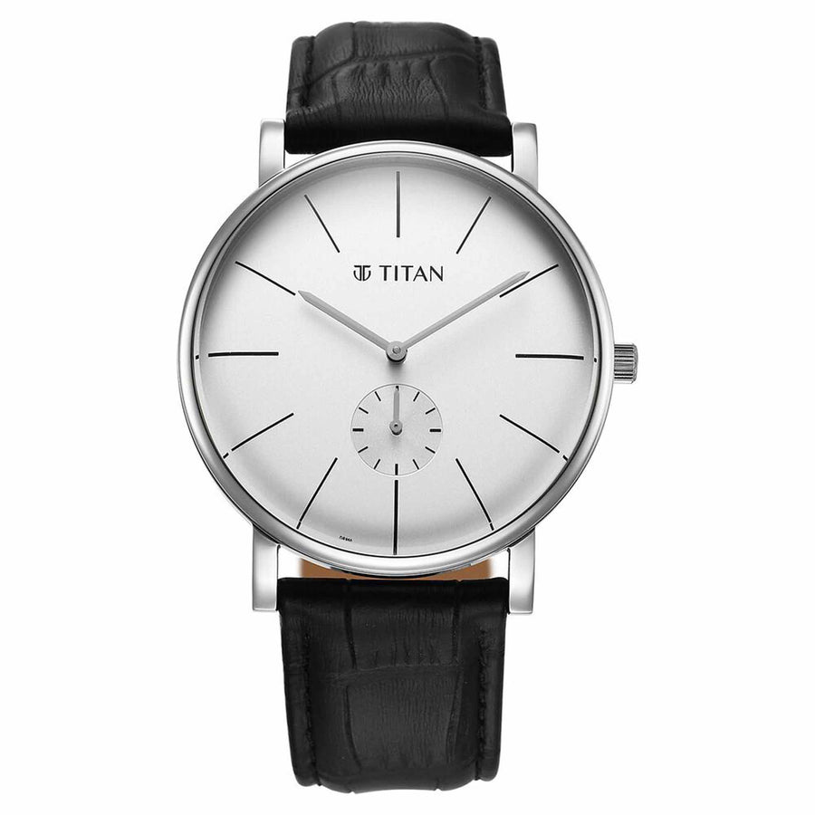 Titan Elegance Analog with Small Second and White Dial Black Leather Strap Watch for Men