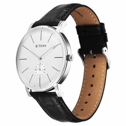 Titan Elegance Analog with Small Second and White Dial Black Leather Strap Watch for Men