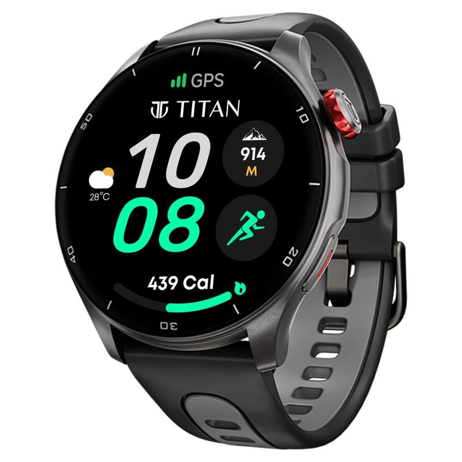 Titan Celestor Advanced GPS & Barometer 3.6 CM AMOLED Display with AOD, Piezoelectric Functional Crown Black Eclipse.