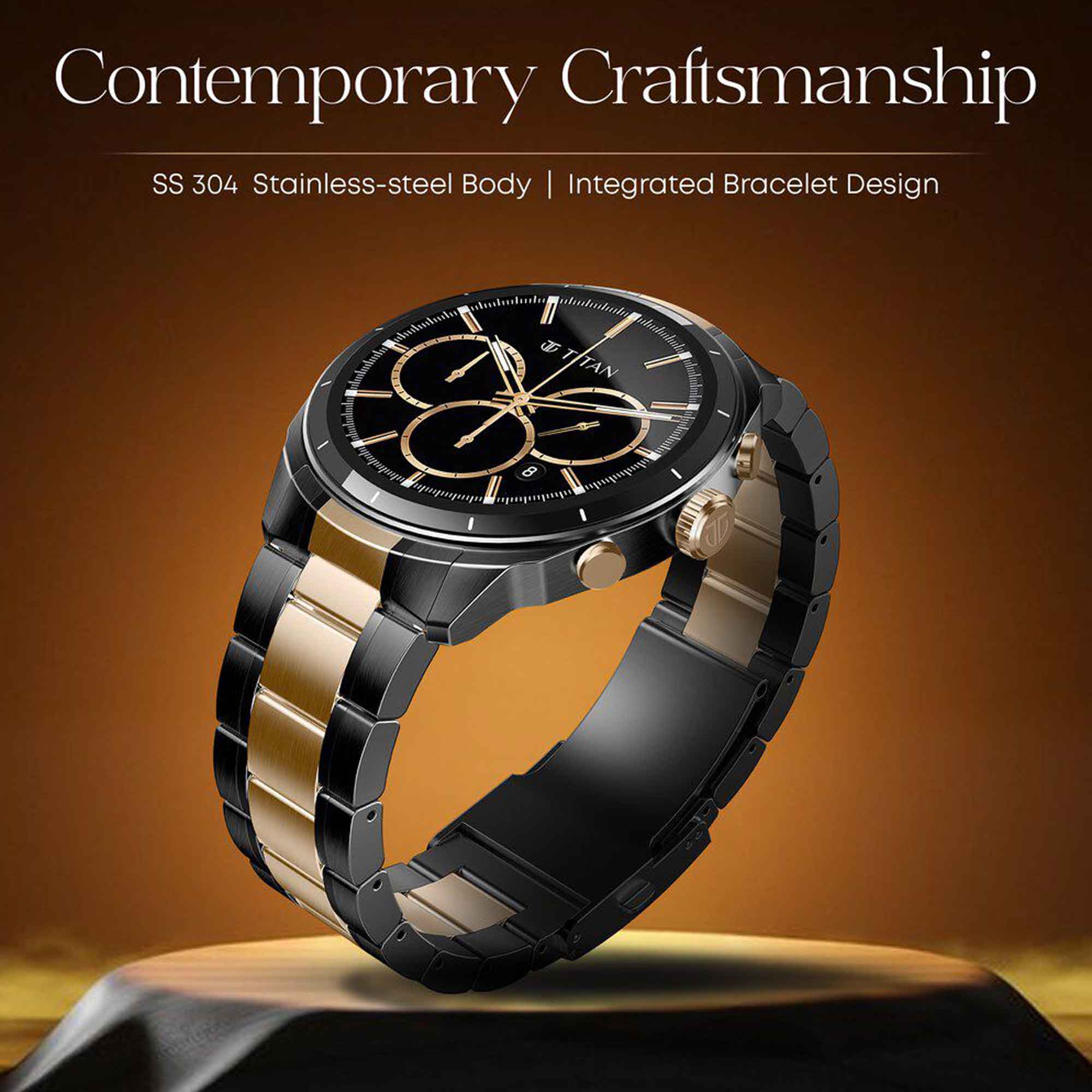 Titan Heritage Premium Smartwatch with All SS Design, 3.6 CM AMOLED Display, BT Calling, Advanced Chipset, Titan Health (90207KM01)