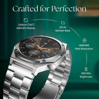 Titan Maestro Premium Metal Smartwatch with All SS construction, SingleSync BT Calling, Functional Crown