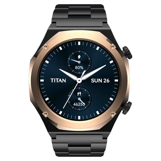Titan Maestro Premium Metal Smartwatch with All SS construction, SingleSync BT Calling, Functional Crown (90208KM02)