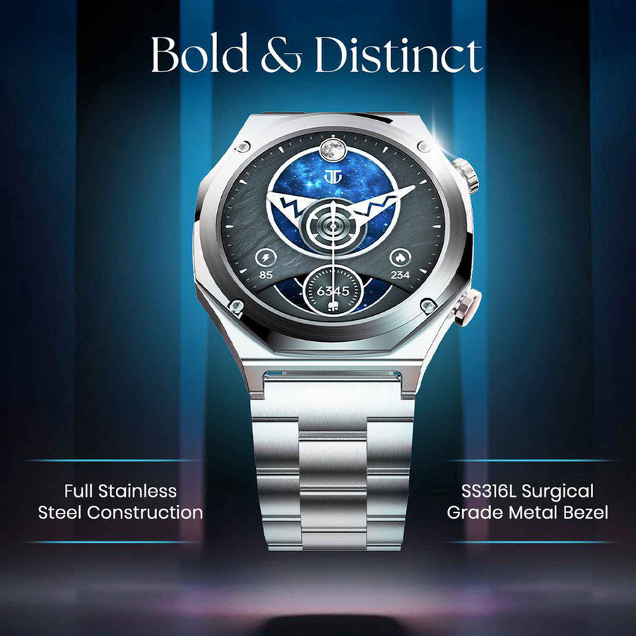 Titan Maestro Premium Metal Smartwatch with All SS construction, SingleSync BT Calling, Functional Crown