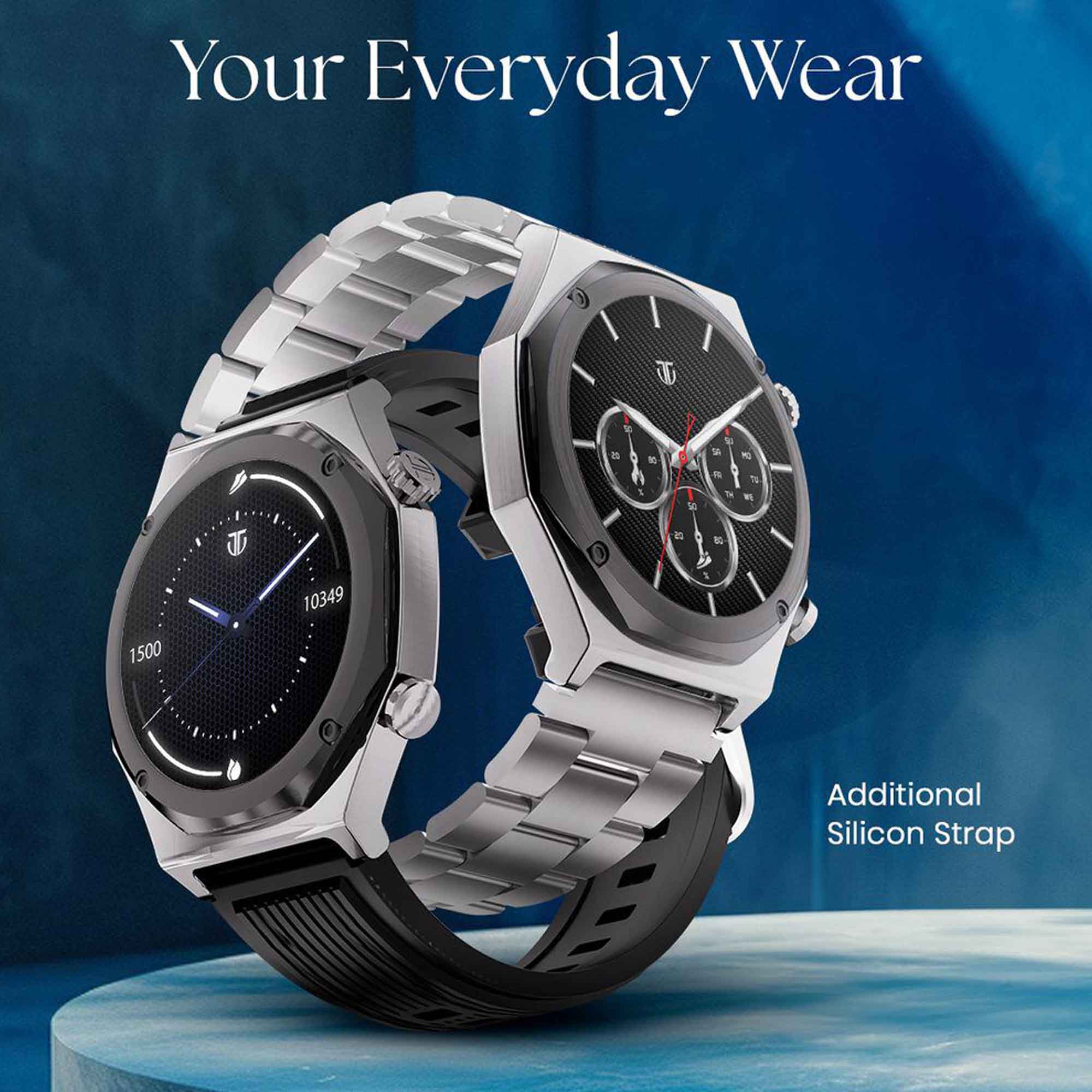 Designed for daily use, the Titan Maestro smartwatch has a metal bracelet & an extra silicone strap.