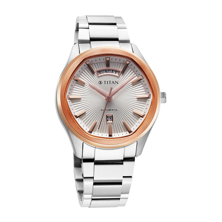 Titan Astral Concealed Automatic Analog with Silver White Dial Stainless Steel Strap Watch for Men