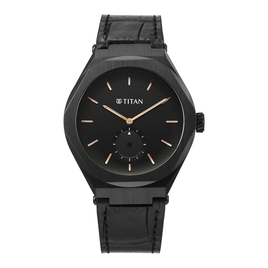 Titan Contour Analog with Small Second and Black Dial Black Leather Strap Watch for Men