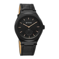Titan Contour Analog with Small Second and Black Dial Black Leather Strap Watch for Men