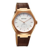 Titan Contour Analog with Small Second and White Dial Brown Leather Strap Watch for Men