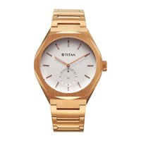 Titan Contour Analog with Small Second and White Dial Rose Gold Stainless Steel Strap Watch for Men