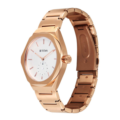 Titan Contour Analog with Small Second and White Dial Rose Gold Stainless Steel Strap Watch for Men