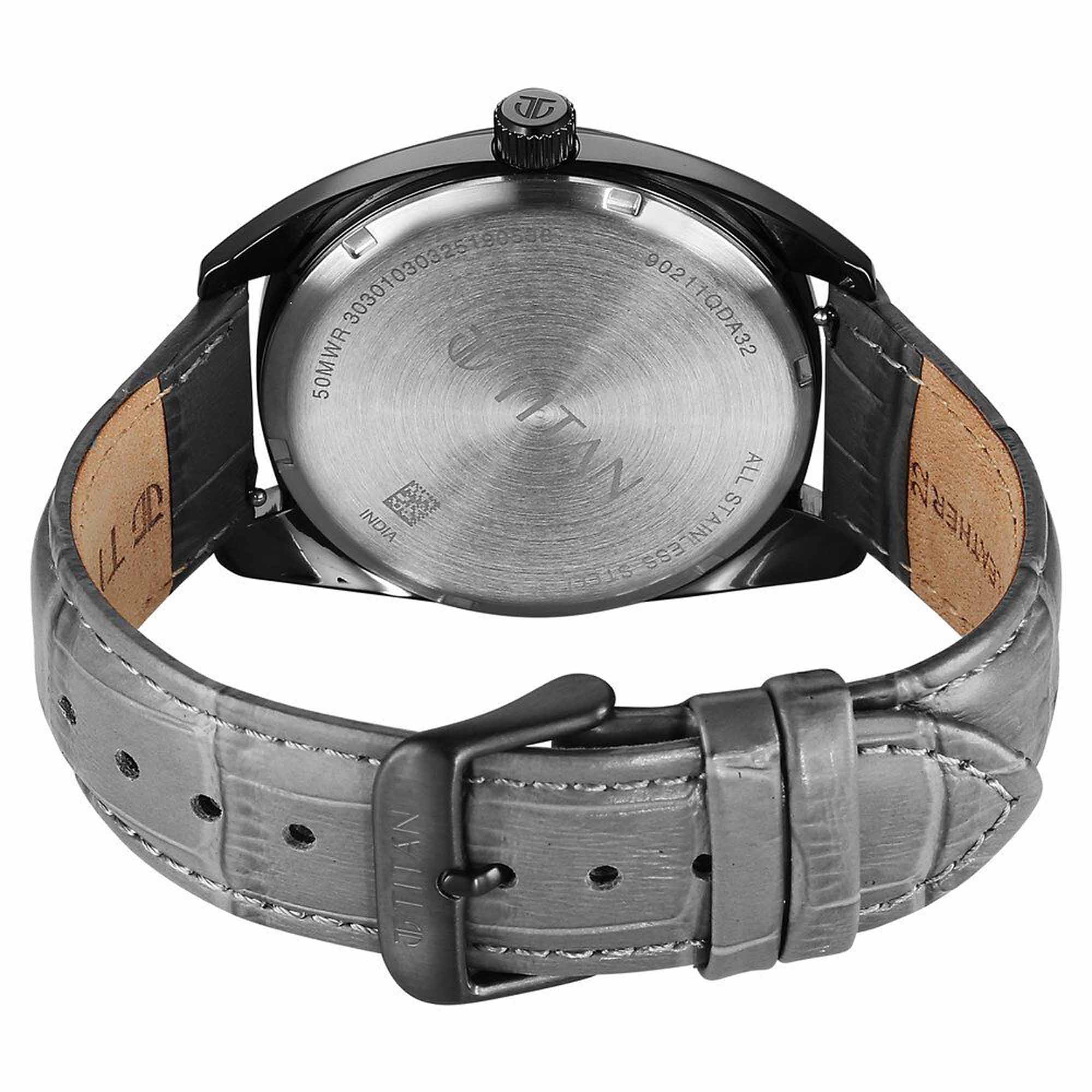 Titan Tonneau Analog with Date and Grey Dial Grey Leather Strap Watch for Men