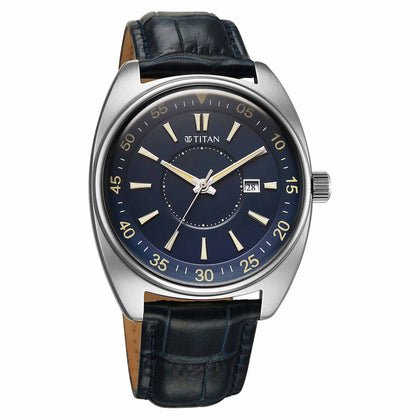 Titan Tonneau Analog with Date and Blue Dial Blue Leather Strap Watch for Men