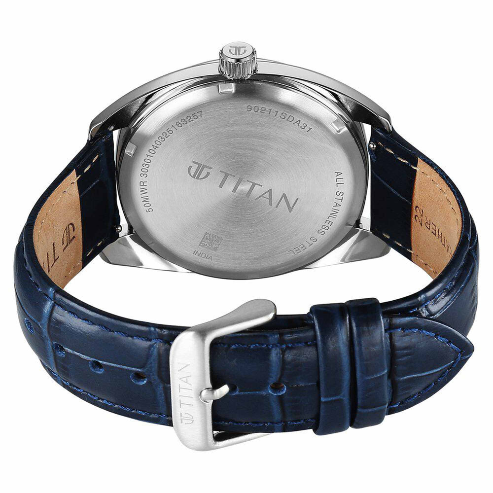 Titan Tonneau Analog with Date and Blue Dial Blue Leather Strap Watch for Men