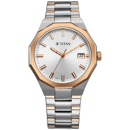 Titan Regalia Dodecagon Quartz Analog with Date Silver Dial Two Toned Stainless Steel Strap Watch For Men