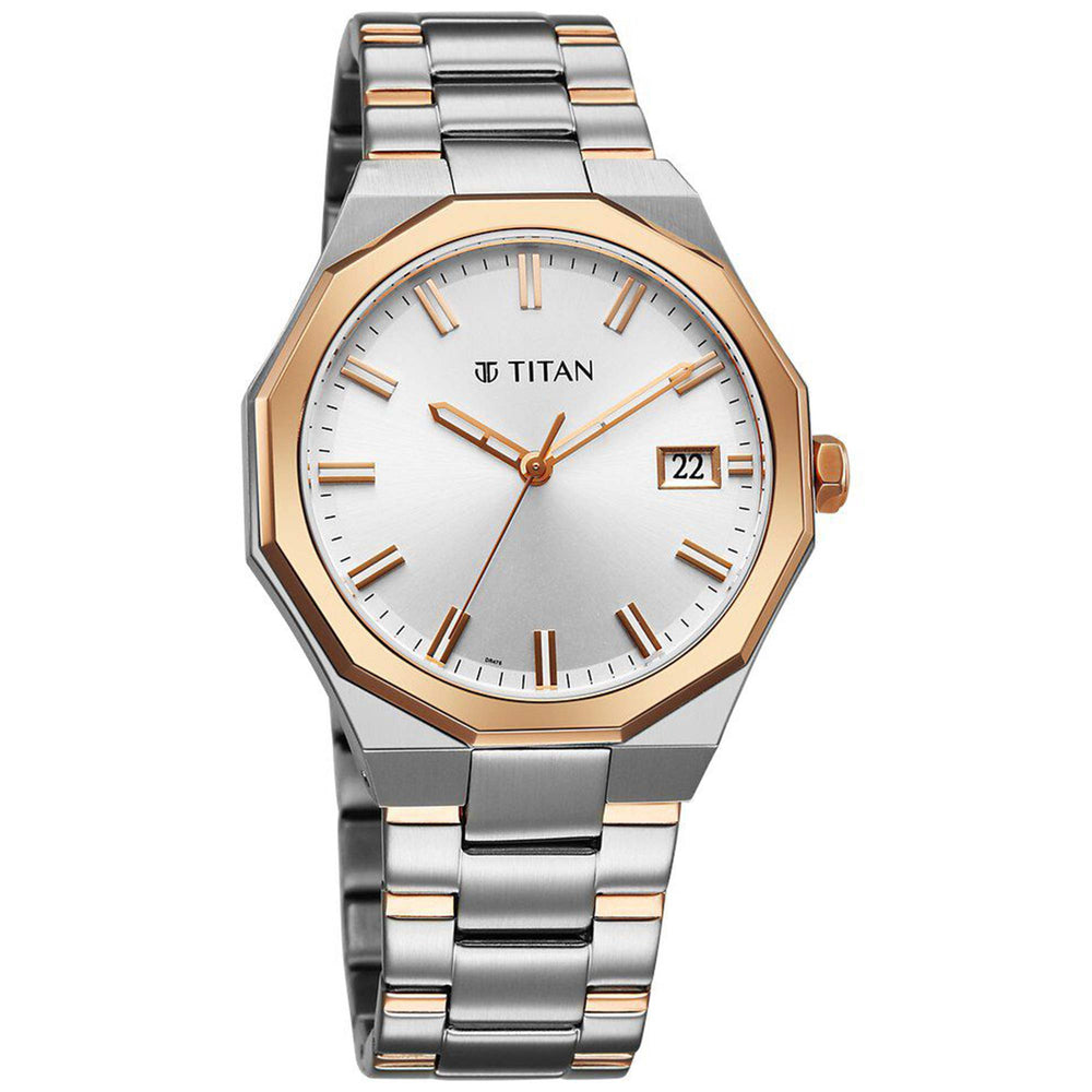 Titan Regalia Dodecagon Quartz Analog with Date Silver Dial Two Toned Stainless Steel Strap Watch For Men