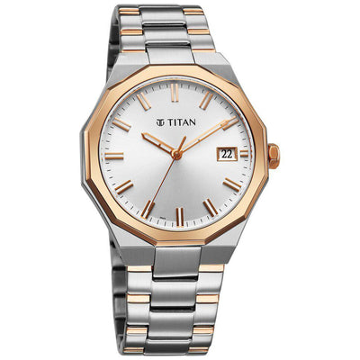 Titan Regalia Dodecagon Quartz Analog with Date Silver Dial Two Toned Stainless Steel Strap Watch For Men