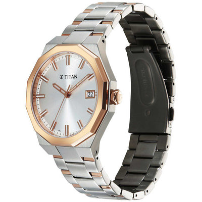 Titan Regalia Dodecagon Quartz Analog with Date Silver Dial Two Toned Stainless Steel Strap Watch For Men