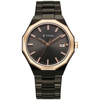 Titan Regalia Dodecagon Quartz Analog with Date Grey Dial Black Stainless Steel Strap Watch For Men