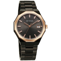 Titan Regalia Dodecagon Quartz Analog with Date Grey Dial Black Stainless Steel Strap Watch For Men