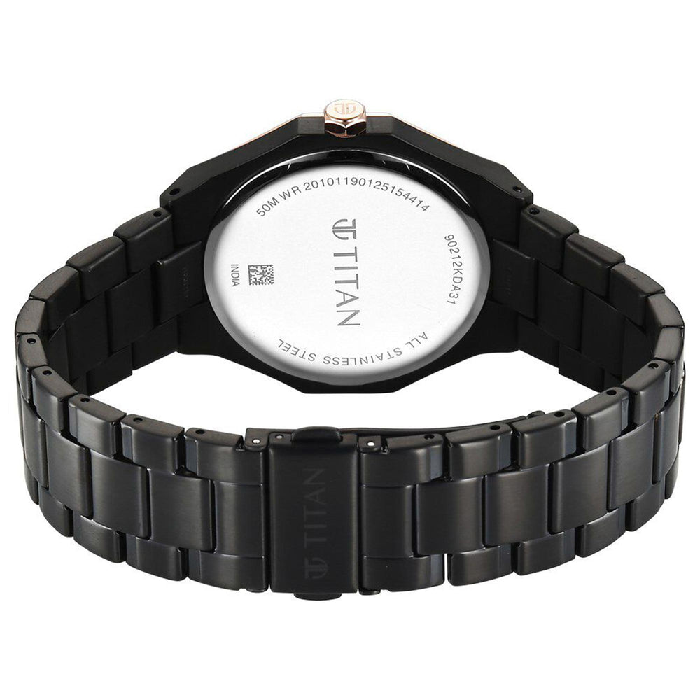 Titan Regalia Dodecagon Quartz Analog with Date Grey Dial Black Stainless Steel Strap Watch For Men