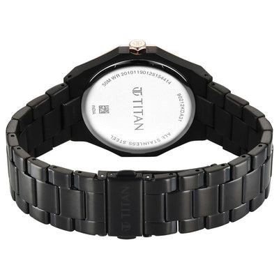 Titan Regalia Dodecagon Quartz Analog with Date Grey Dial Black Stainless Steel Strap Watch For Men