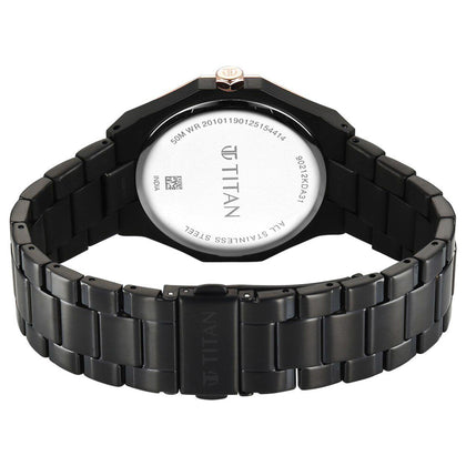 Titan Regalia Dodecagon Quartz Analog with Date Grey Dial Black Stainless Steel Strap Watch For Men